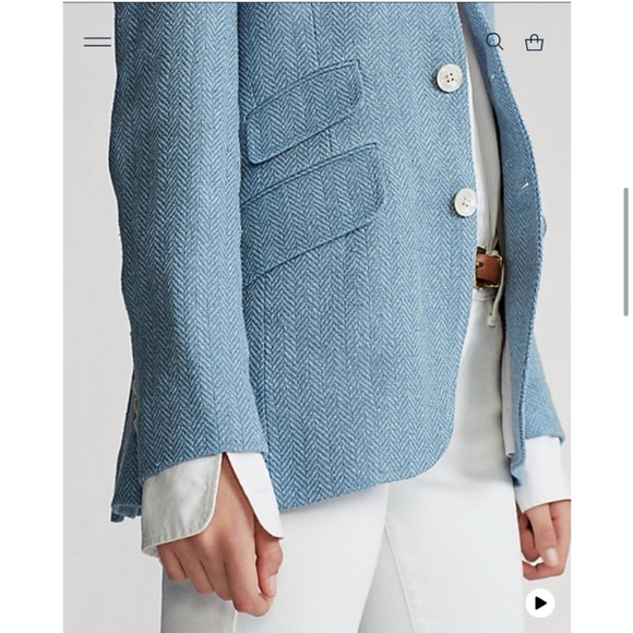 New Polo Ralph Lauren Blazer Blue Herringbone Linen Silk - Picture 8 of 15